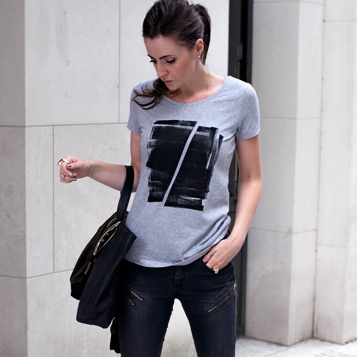 Maddox Grey Abstract Print T-shirt Lifestyle 1