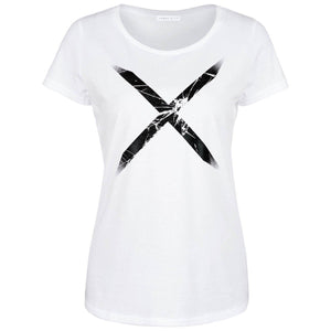 Ridley White Chic Minimalist Style X T-shirt Front View