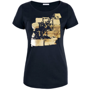 Audley Black Gold Abstract Print T-shirt Front View