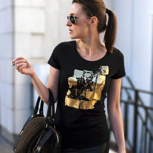Audley Black Gold Abstract Print T-shirt Lifestyle 1