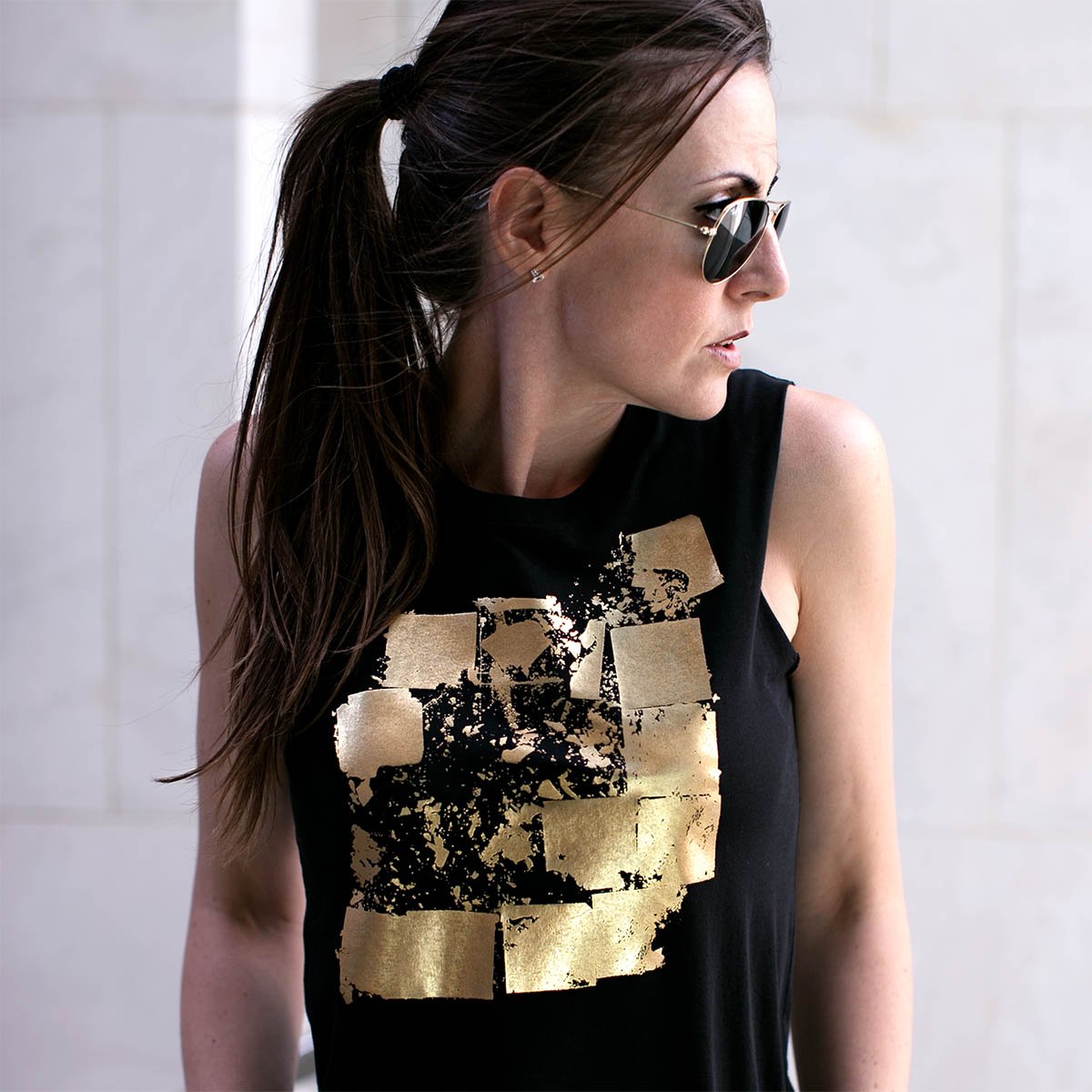 Seymour Black Gold Abstract Print Top Lifestyle 1