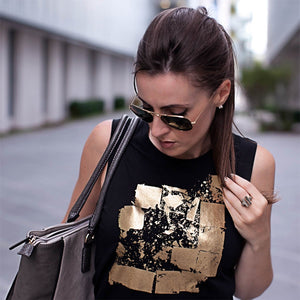 Seymour Black Gold Abstract Print Top Lifestyle 2