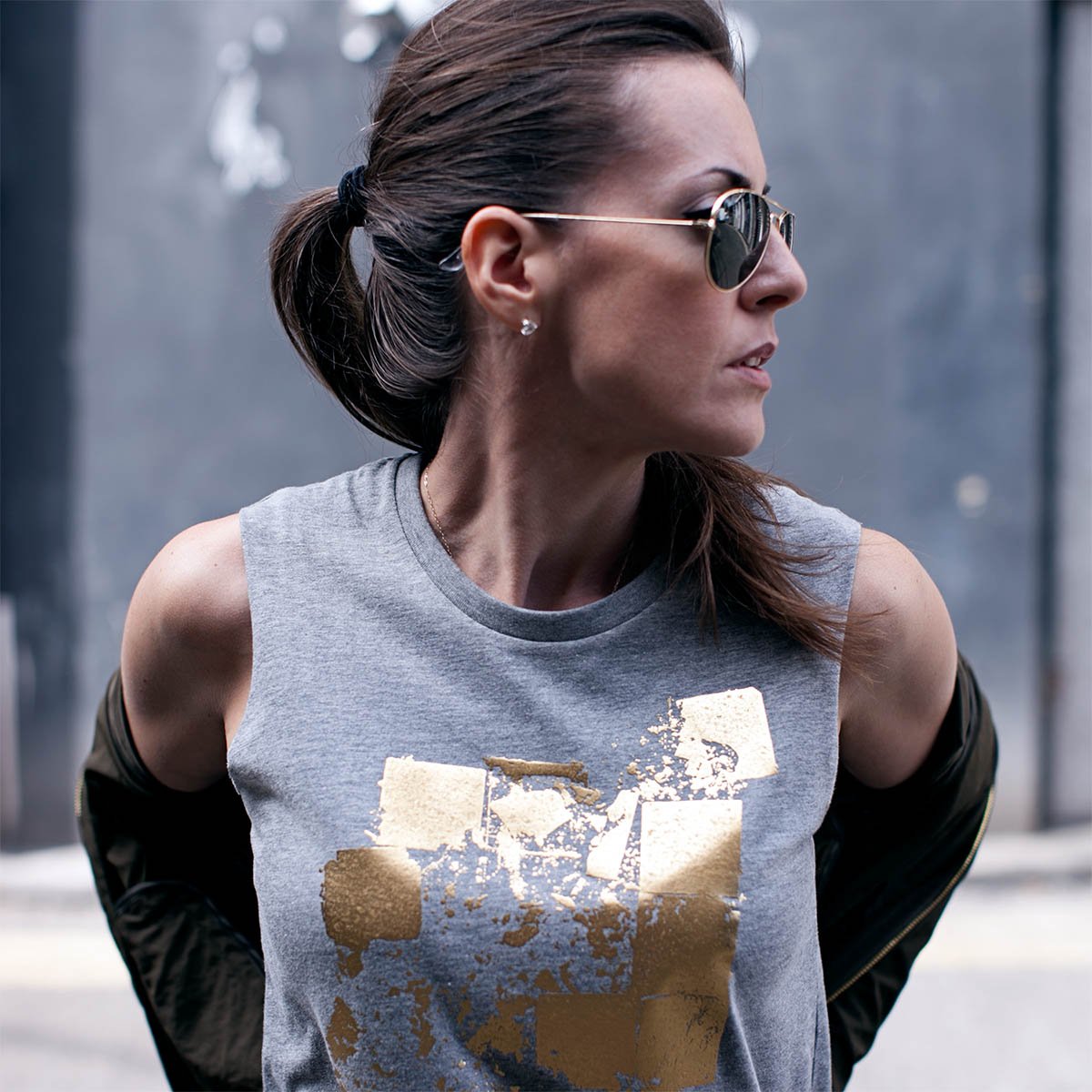 Seymour Grey Gold Abstract Print Top Lifestyle 1
