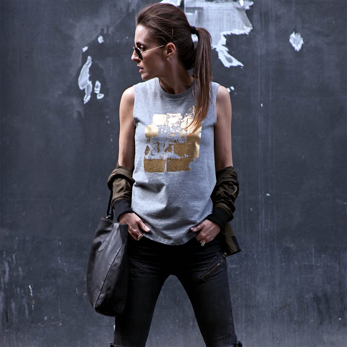 Seymour Grey Gold Abstract Print Top Lifestyle 2