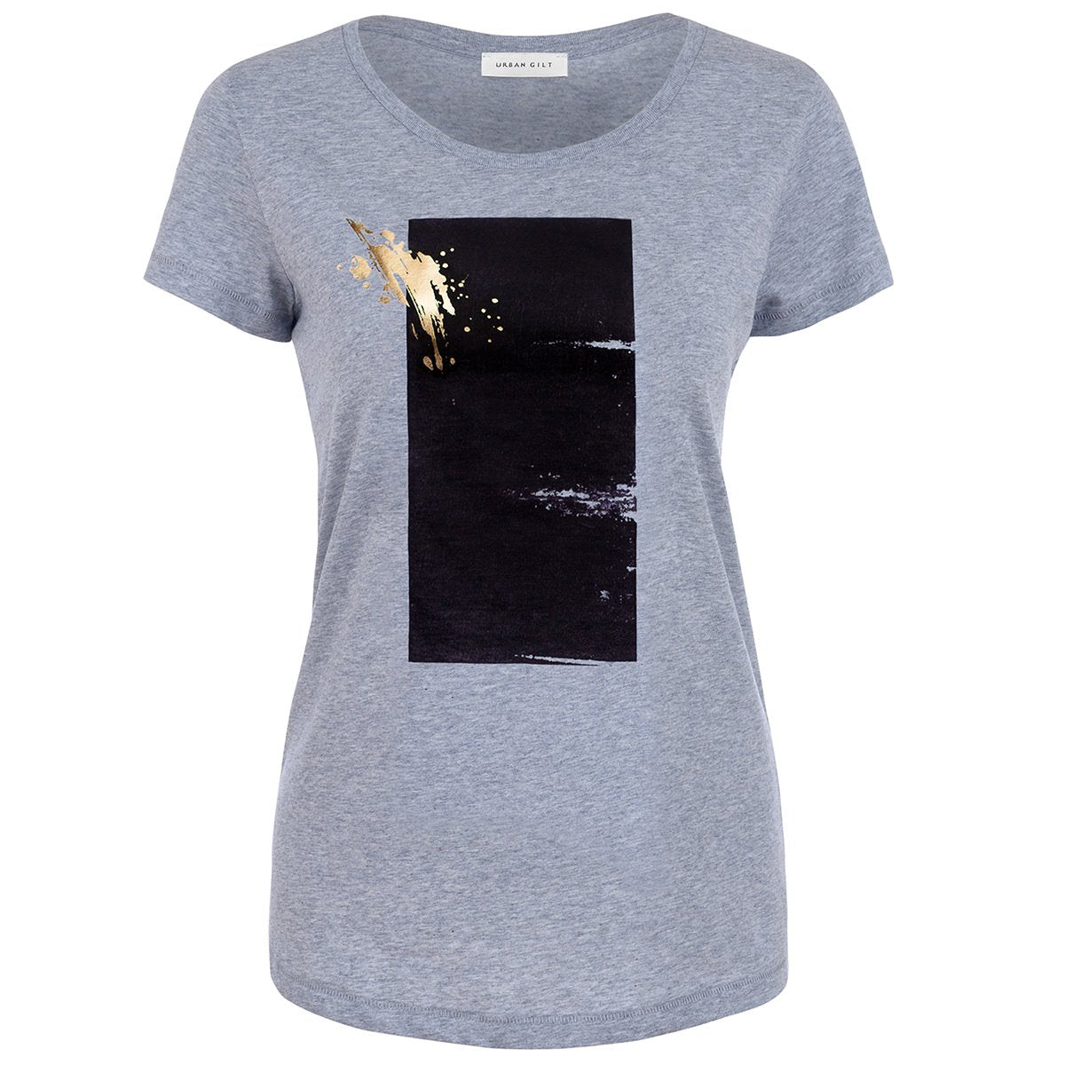 Brook Grey Abstract Gold Splash Print T-shirt Front View