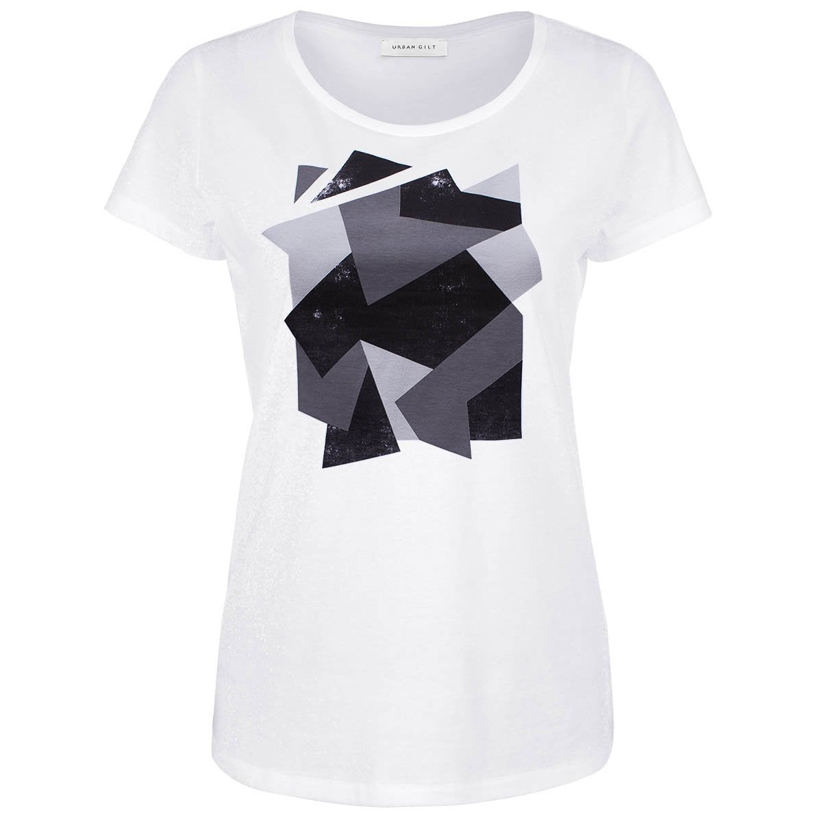 Telford White Grey Camouflage Abstract Print T-shirt Front View