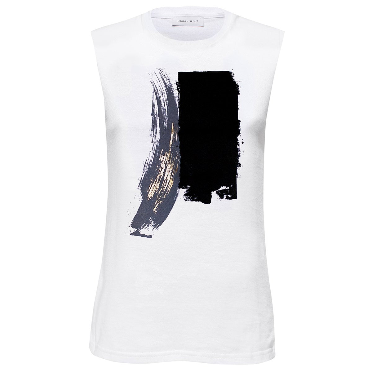 Tanner White Abstract Paint Stroke Print Top Front View