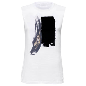 Tanner White Abstract Paint Stroke Print Top Front View
