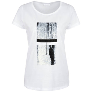 Draycott White Abstract Squares Print T-shirt Front View
